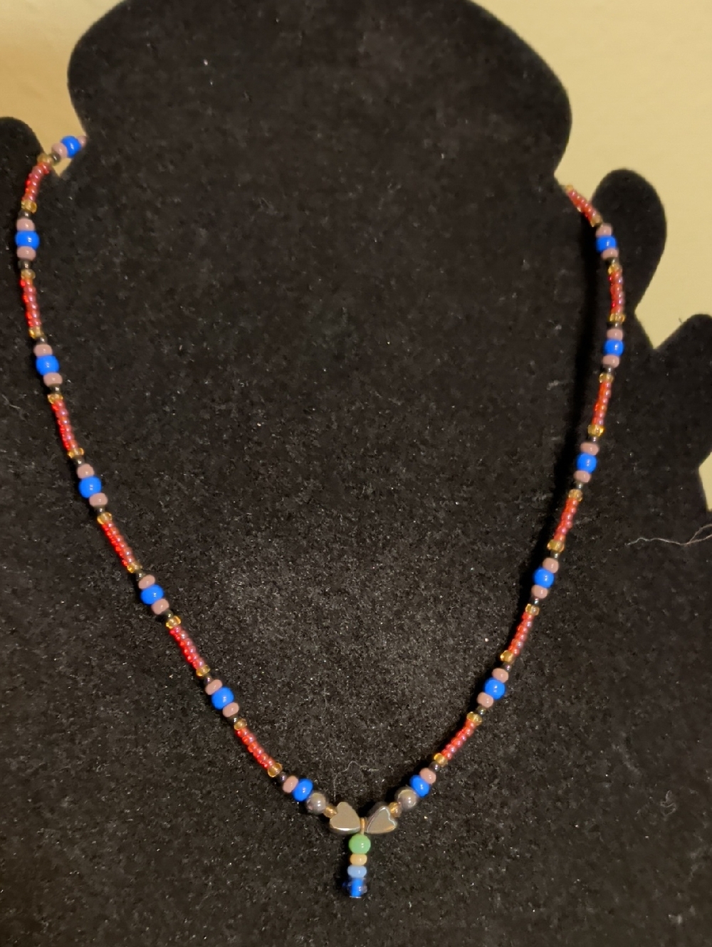 Handmade Multicolor Beaded‎ Necklace with Blue Accent